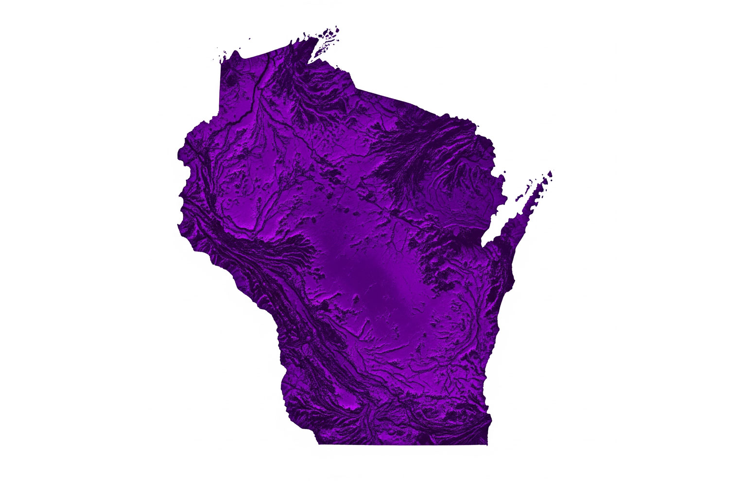 Topographical map of Wisconsin in purple